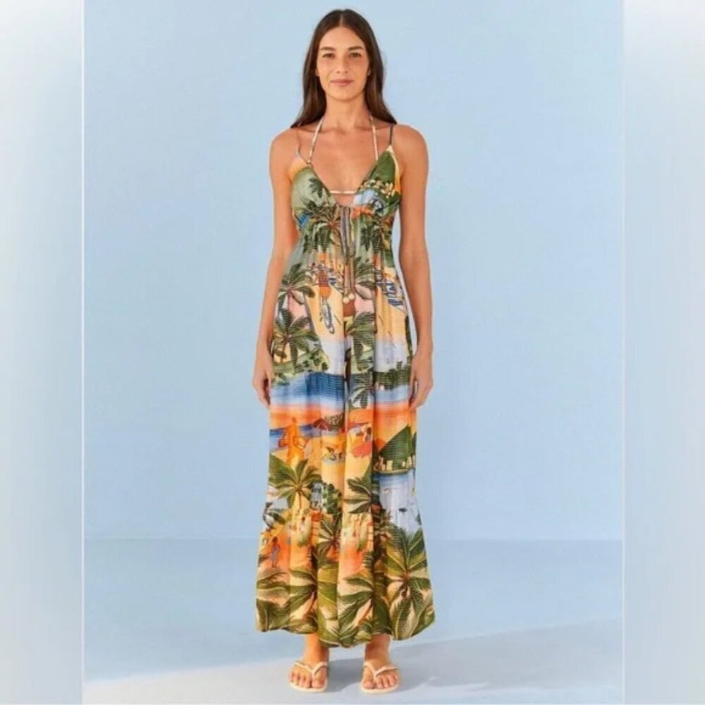 New Farm Rio Carioca Metallic Stripe Swim Beach Cover-Up Maxi Dress Medium NWT - Picture 6 of 12